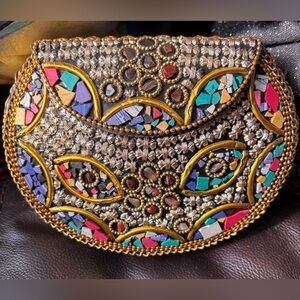 RAMLA Moroccan Handmade “Rio” purse with gold chain NEW
